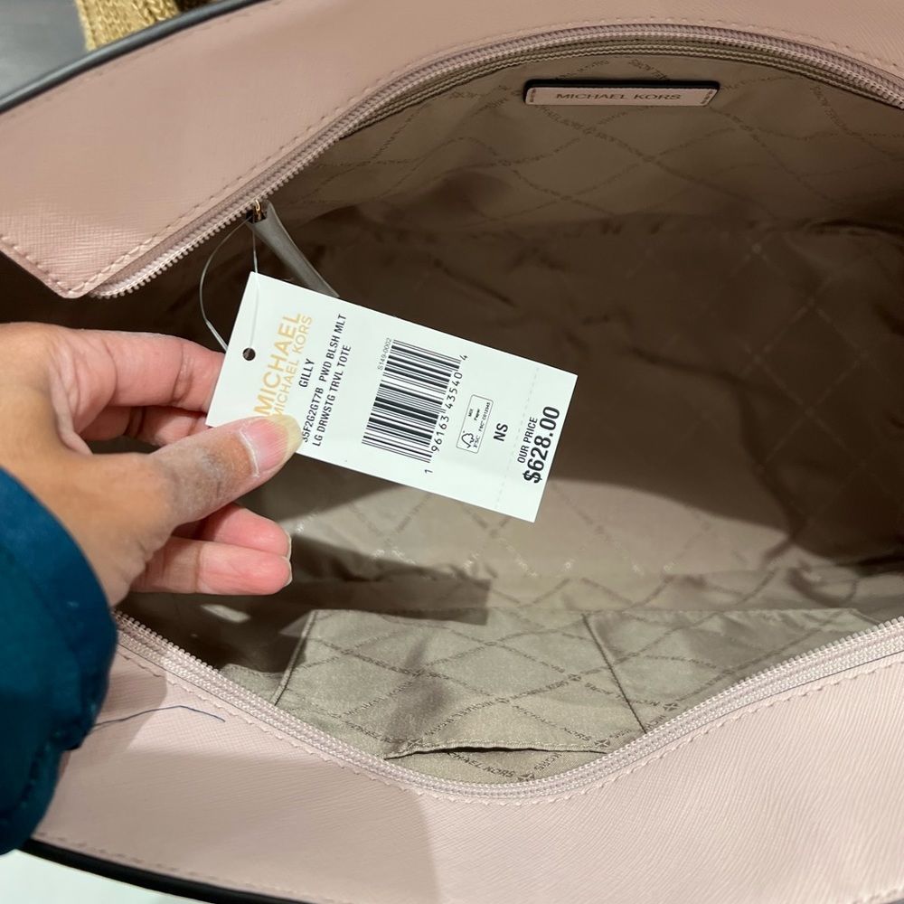 BUNDLE Michael Kors Gilly Large Drawstring Travel Tote Shoulder PwD Blush Wallet - Picture 5 of 16